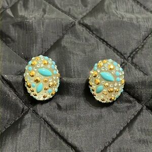 Alexis guitar vintage lucite, crystal metal turquoise bead modern clip earrings
